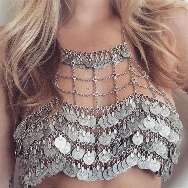 Bohemian Body Chain Coins Top